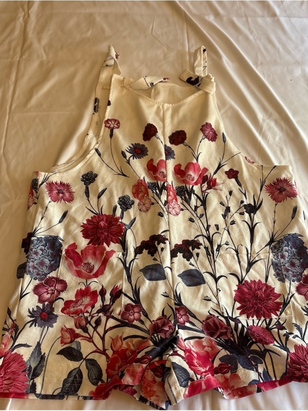 Floral Halter Romper in Cream and Red